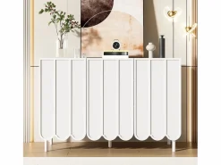 Merax Aparador moderno con puertas onduladas - 120 x 35 x 80 cm - con estantes regulables - MDF - Blanco Hot
