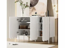 Merax Aparador moderno con puertas onduladas - 120 x 35 x 80 cm - con estantes regulables - MDF - Blanco Hot