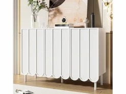 Merax Aparador moderno con puertas onduladas - 120 x 35 x 80 cm - con estantes regulables - MDF - Blanco Hot
