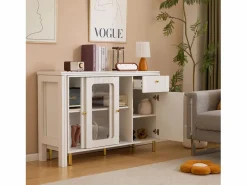 ModernLuxe Aparador moderno con tapa giratoria retráctil - varios espacios de almacenamiento - MDF - Blanco Sale