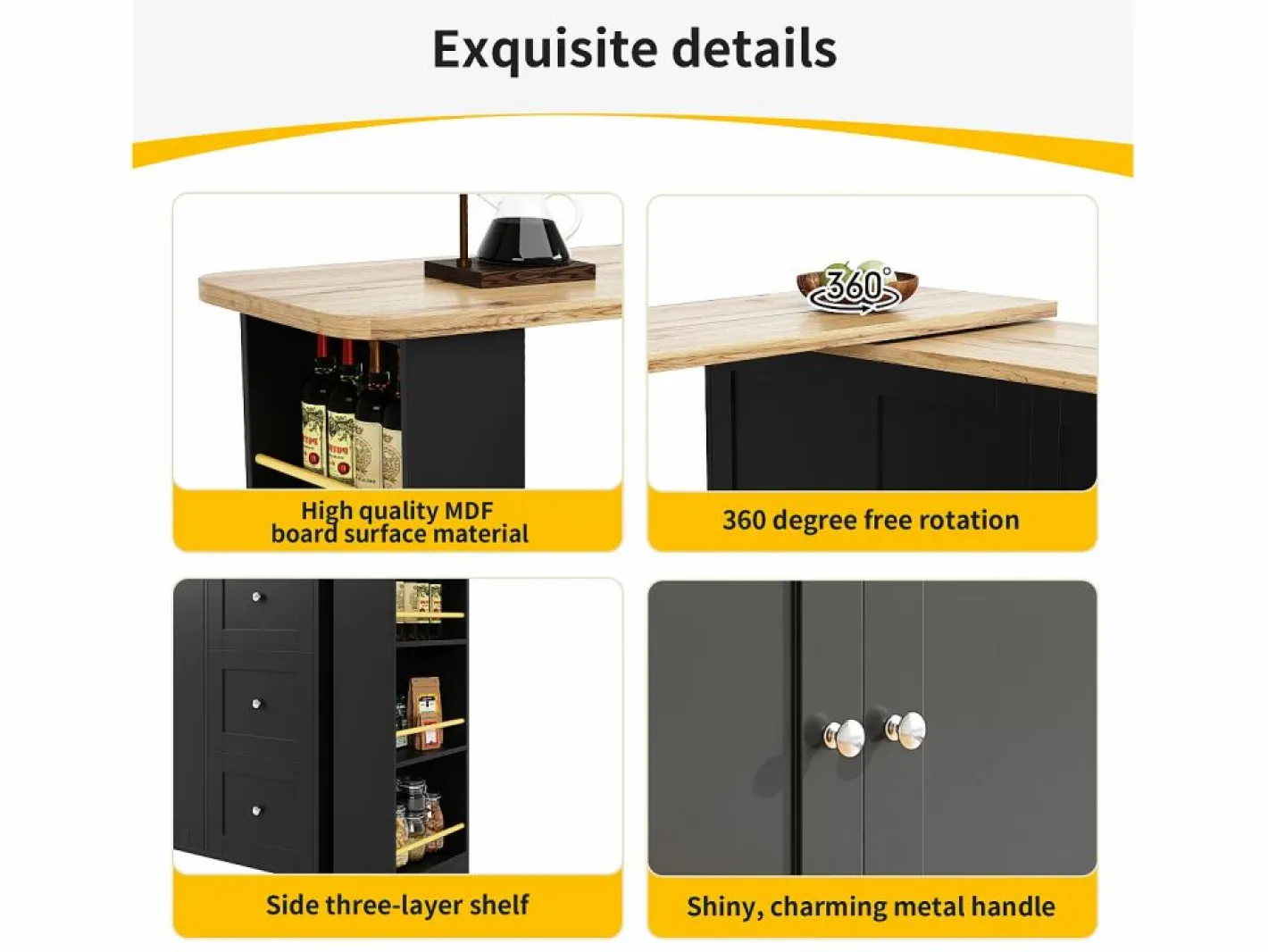 ModernLuxe Mueble Bar|Aparador, mueble bar giratorio - MDF - 3 cajones y 2 puertas -