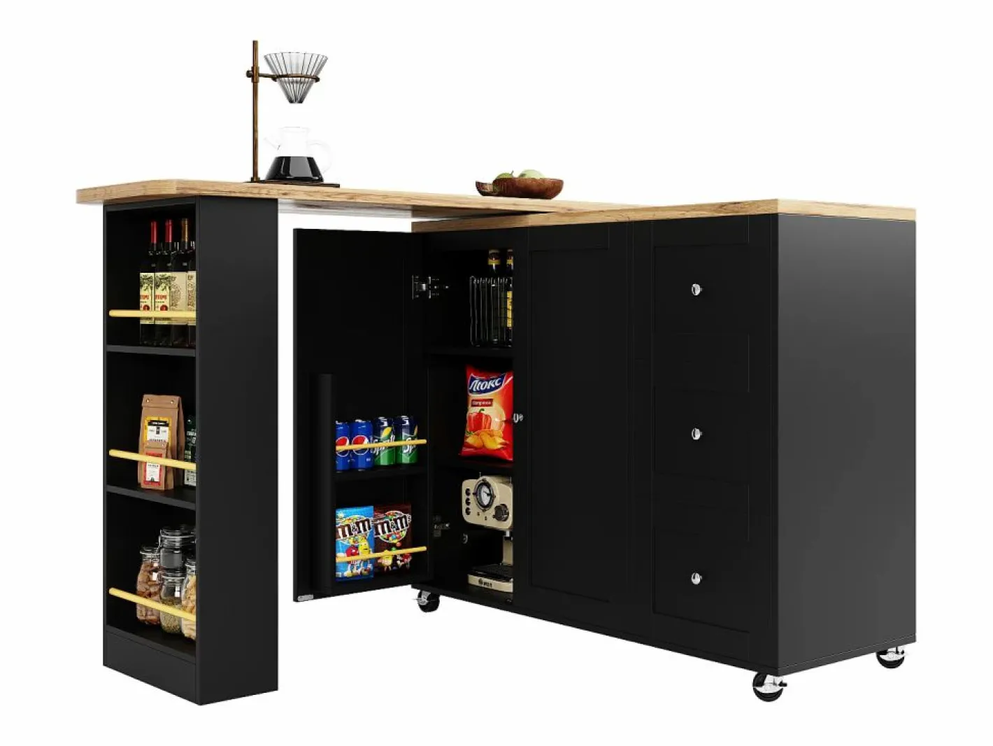 ModernLuxe Mueble Bar|Aparador, mueble bar giratorio - MDF - 3 cajones y 2 puertas -