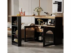 ModernLuxe Mueble Bar|Aparador, Mueble bar giratorio y retráctil con LED - gran espacio de almacenamiento - estilo contemporáneo -