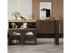 ModernLuxe Mueble Bar|Aparador, Mueble bar giratorio y retráctil con LED - gran espacio de almacenamiento - estilo contemporáneo -