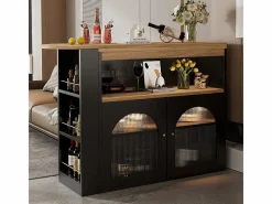 ModernLuxe Mueble Bar|Aparador, Mueble bar giratorio y retráctil con LED - gran espacio de almacenamiento - estilo contemporáneo -