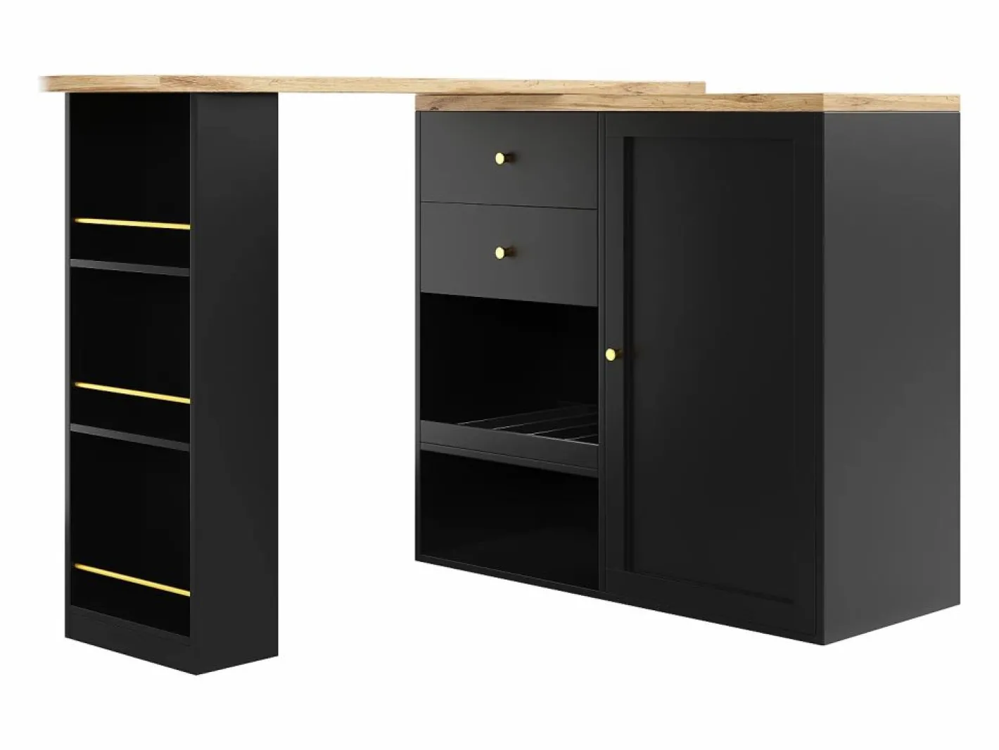 Aparador, Mueble bar giratorio y retráctil - 2 cajones y 6 compartimentos -^ModernLuxe Best