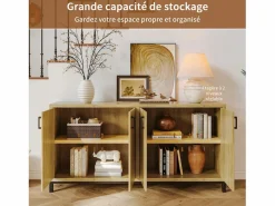 Aparador, mueble de cocina de 4 puertas, para entrada, salón, cocina, dormitorio, 160 x 35 x 80 cm Color natural claro Sale
