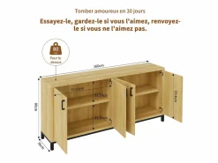 Aparador, mueble de cocina de 4 puertas, para entrada, salón, cocina, dormitorio, 160 x 35 x 80 cm Color natural claro Sale
