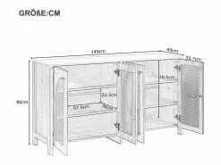 Aparador Natural - Aparador con 4 puertas de ratán y tiradores de metal - para comedor y salón^ Clearance