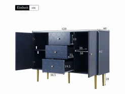 Merax Aparador para salón dormitorio - 120 x 40 x 83 cm - con 2 puertas + 3 cajones - madera + metal - Azul Best