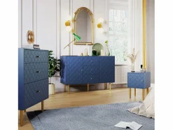 Merax Aparador para salón dormitorio - 120 x 40 x 83 cm - con 2 puertas + 3 cajones - madera + metal - Azul Best