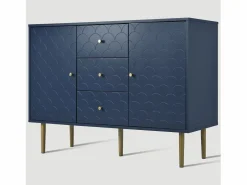 Merax Aparador para salón dormitorio - 120 x 40 x 83 cm - con 2 puertas + 3 cajones - madera + metal - Azul Best