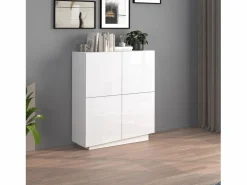 Aparador Vela con 4 puertas color brillo 100x35x120,4 cm Blanco Hot