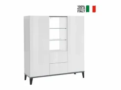 Web furniture Mueble De Bebé|Aparador vitrina 120 x 40 cm 2 puertas 2 cajones estantes de cristal diseño Valerie