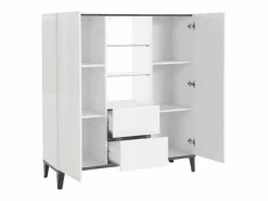 Web furniture Mueble De Bebé|Aparador vitrina 120 x 40 cm 2 puertas 2 cajones estantes de cristal diseño Valerie