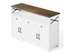 Hauss Spole Aparador 140x35x95cm con 3 cajones, 4 puertas y 1 nicho, tablero imitación madera marrón, cuerpo Blanco Online