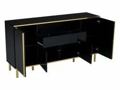 Hauss Spole Aparador De Cocina|Aparador 150x40x80cm con 4 puertas, 1 cajón y 1 nicho con LED, cuerpo lacado en , cantos y patas dorados