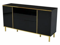 Hauss Spole Aparador De Cocina|Aparador 150x40x80cm con 4 puertas, 1 cajón y 1 nicho con LED, cuerpo lacado en , cantos y patas dorados