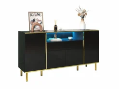 Hauss Spole Aparador De Cocina|Aparador 150x40x80cm con 4 puertas, 1 cajón y 1 nicho con LED, cuerpo lacado en , cantos y patas dorados