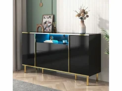 Hauss Spole Aparador De Cocina|Aparador 150x40x80cm con 4 puertas, 1 cajón y 1 nicho con LED, cuerpo lacado en , cantos y patas dorados