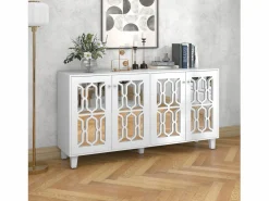 Aparador 160x40x84cm con 4 puertas con espejo, cuerpo lacado en^Hauss Spole Discount