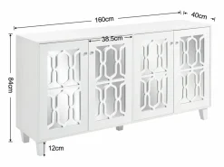 Aparador 160x40x84cm con 4 puertas con espejo, cuerpo lacado en^Hauss Spole Discount