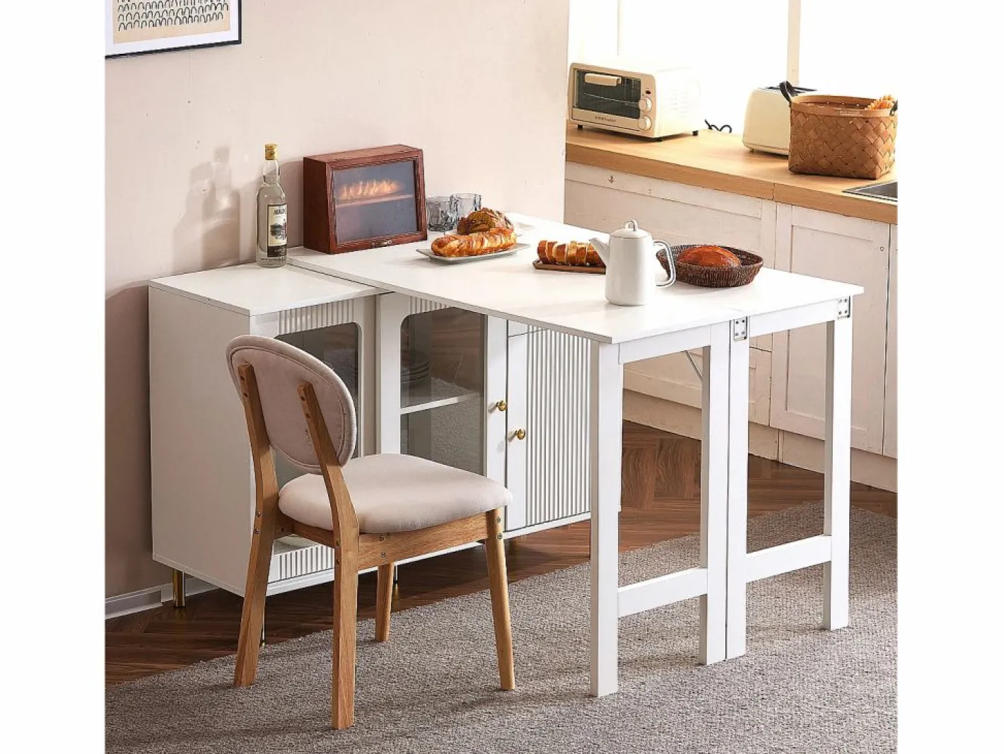 Hauss Spole Aparador De Cocina|Aparador 122x80x82cm con 3 puertas y 1 cajón, tapa extensible y giratoria, cuerpo