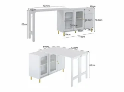 Hauss Spole Aparador De Cocina|Aparador 122x80x82cm con 3 puertas y 1 cajón, tapa extensible y giratoria, cuerpo