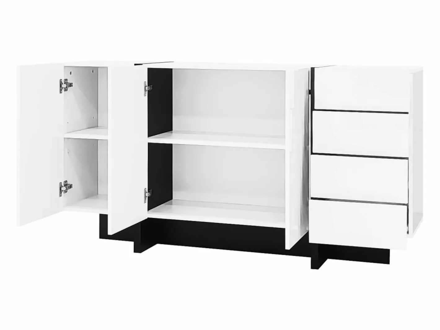 Hauss Spole Aparador De Cocina|Aparador 150x40x80cm con 3 puertas y 4 cajones, cuerpo en lacado brillo y negro.