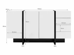 Hauss Spole Aparador De Cocina|Aparador 150x40x80cm con 3 puertas y 4 cajones, cuerpo en lacado brillo y negro.