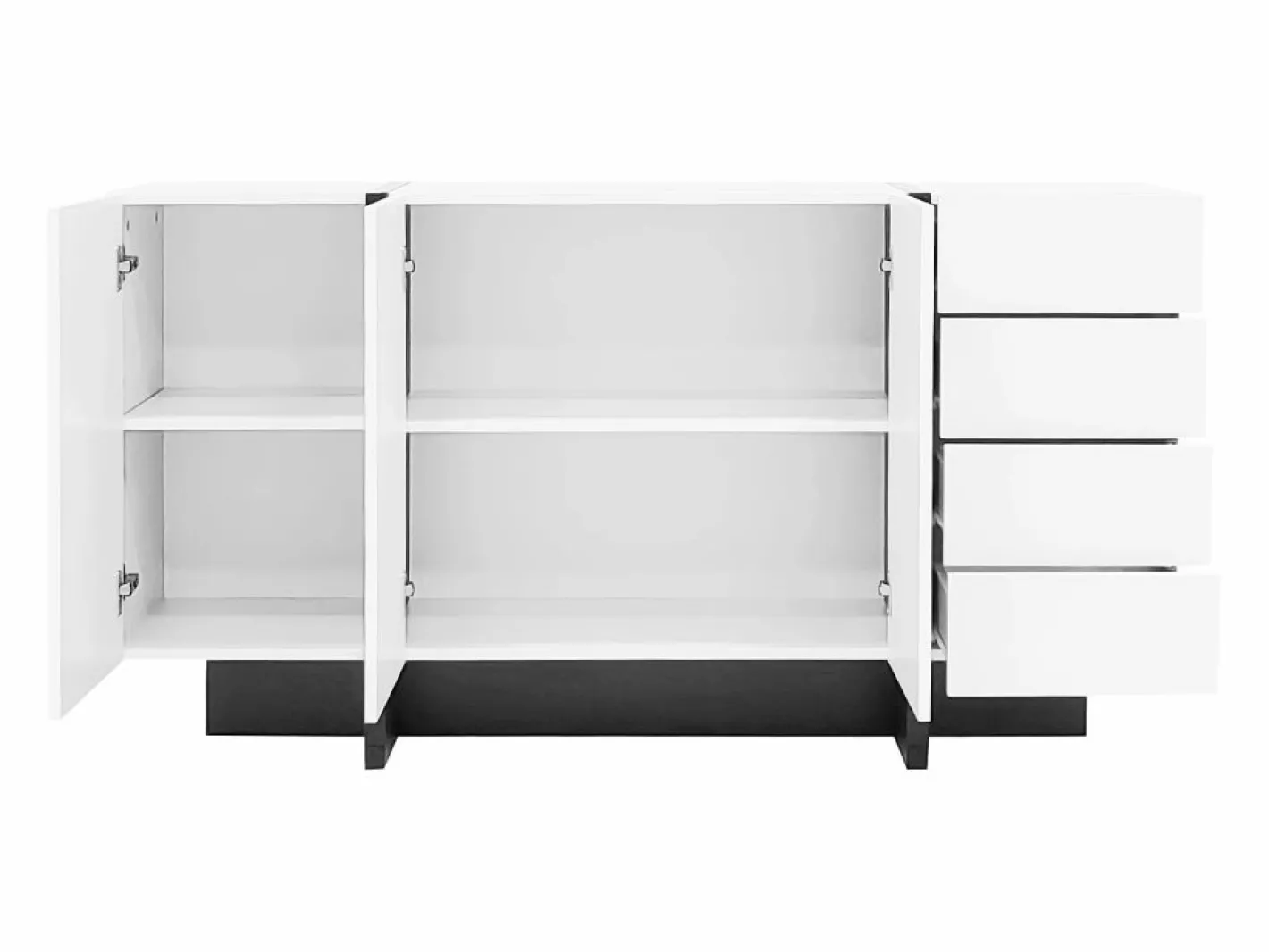 Hauss Spole Aparador De Cocina|Aparador 150x40x80cm con 3 puertas y 4 cajones, cuerpo en lacado brillo y negro.