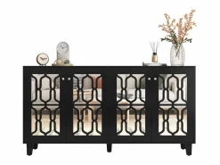 Aparador 160x40x84cm con 4 puertas con espejo, cuerpo lacado en^Hauss Spole
