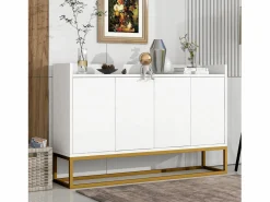 Hauss Spole Aparador De Cocina|Aparador 120x30x80cm con 4 puertas sin tiradores, patas de metal dorado, cuerpo