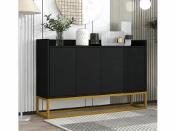 Hauss Spole Aparador De Cocina|Aparador 120x30x80cm con 4 puertas sin tiradores, patas de metal dorado, cuerpo
