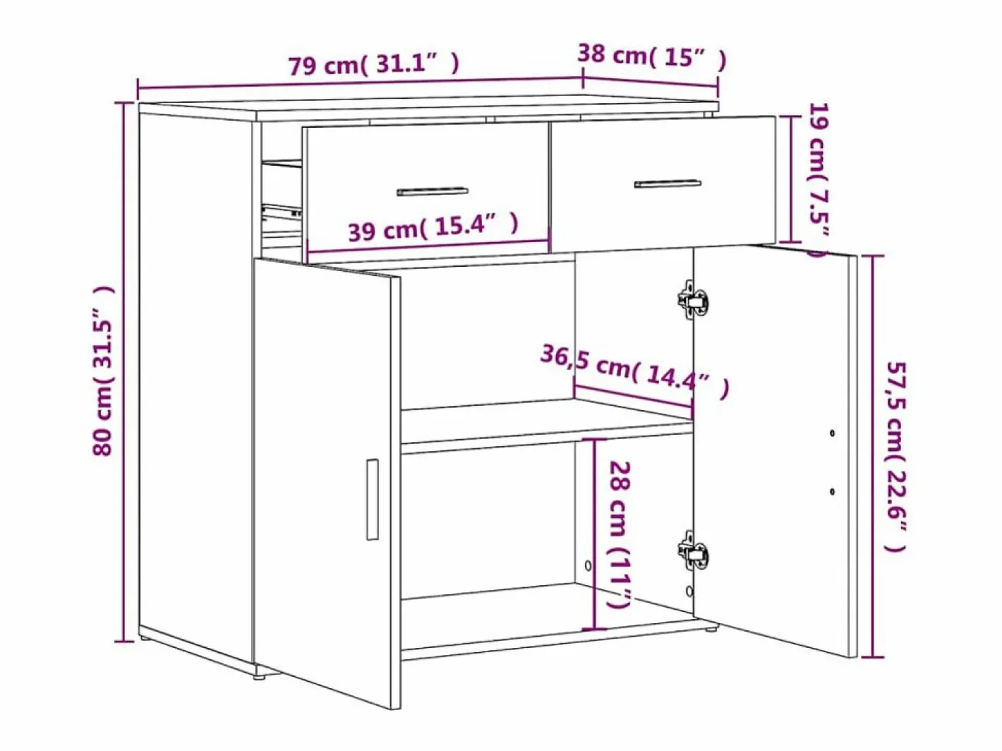 vidaxl Aparador De Cocina|Aparadores 2 unidades madera de ingeniería 79x38x80 cm