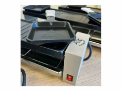 Little Balance Aparato de raclette para 4 personas 800W, placa antiadherente desmontable, 4 sartenes de madera natural, compacto y ligero Negro New