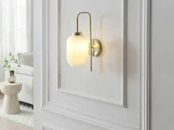 OZAIA Aplique de latón dorado y vidrio blanco L.25 x Alt.41 cm - LOUXOR Blanco / Dorado New