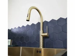 Essebagno Grifo De Cocina|Architek mezclador de fregadero con rociador extraíble oro cepillado