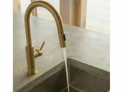 Essebagno Grifo De Cocina|Architek mezclador de fregadero con rociador extraíble oro cepillado