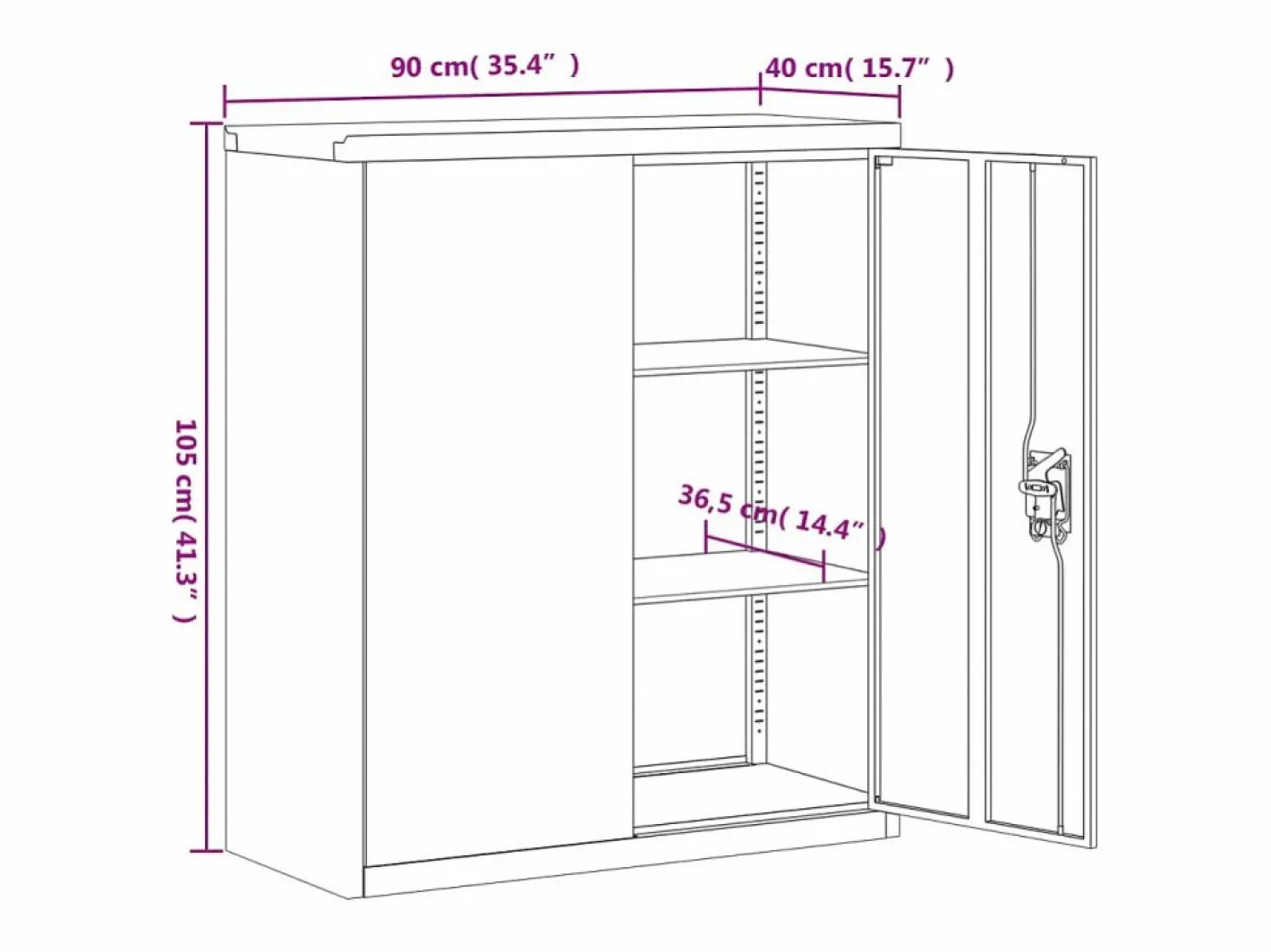 Archivador antracita 90x40x105 cm acero^ Best