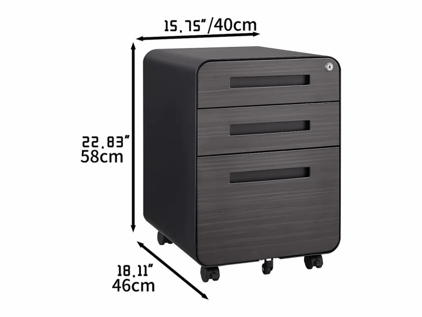 Archivador móvil con 3 cajones, de metal, con cerradura, con ruedas, color (46x40x58 cm)^ Hot