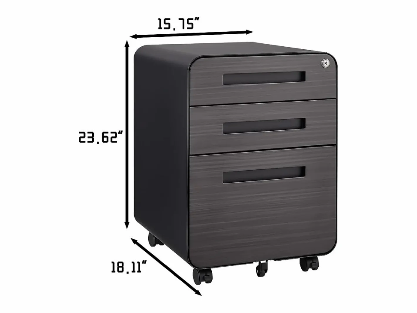 Archivador móvil con 3 cajones, de metal, con cerradura, con ruedas, color (46x40x58 cm)^ Hot