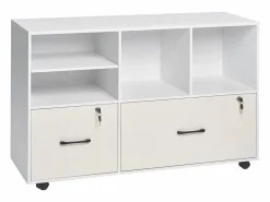 Cajonera De Escritorio|Archivador Móvil SucceBuy de Madera, Mueble de Oficina con 2 Cajones, Estantes Abiertos y Ajustables, Bloqueable, para Oficina,