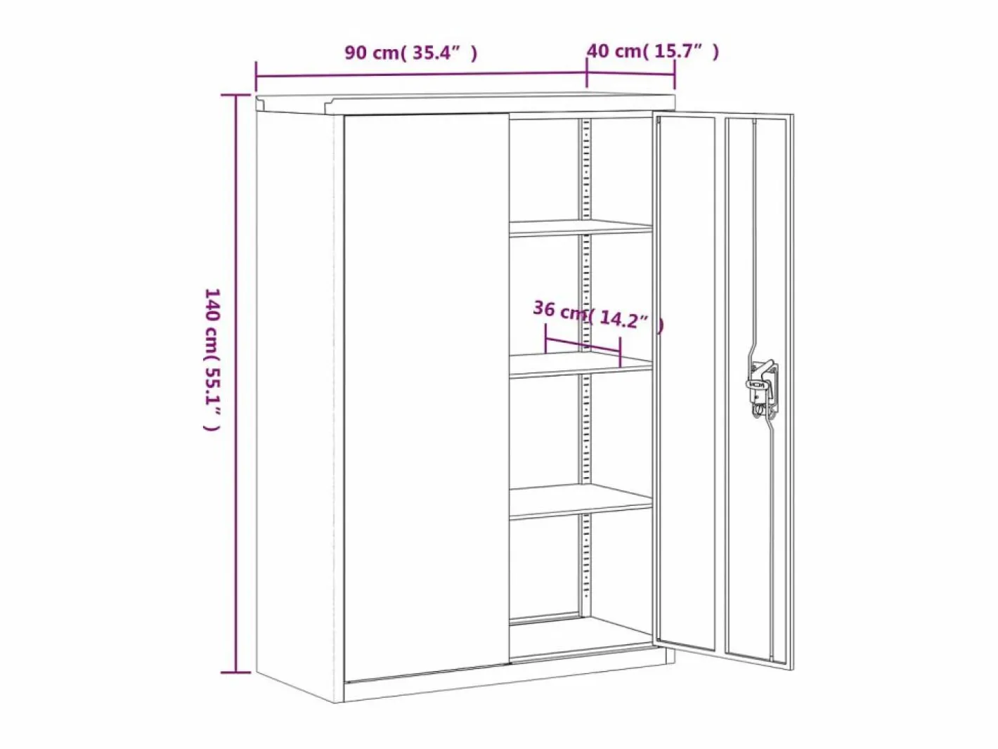 Archivador 90x40x140 cm acero Negro