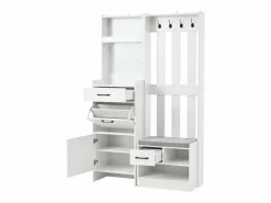 Hauss Spole Armario De Entrada|Armadietto bianco con 2 cassetti, 2 ante, panca e ganci, pannello forato 110x35x175,5cm