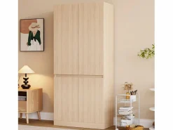 Armario 70 × 40 × 170 cm - modelo de doble puerta con amplios compartimentos de almacenamiento - madera Beige Outlet