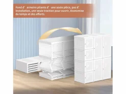 Muebles Niño|Armario - con 8 compartimentos y 6 puertas transparentes - armario plegable multifuncional con barra para colgar - 69 x 136 x 50 cm