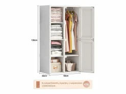 Muebles Niño|Armario - con 8 compartimentos y 6 puertas transparentes - armario plegable multifuncional con barra para colgar - 69 x 136 x 50 cm