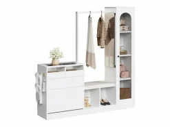 Armario 6 en 1 - 163 x 35 x 161 cm - espejo + banco y zapatero + vitrina + LED - aglomerado -^Merax Best