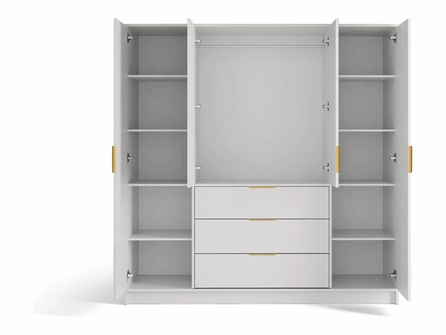 Vente-unique Armario|Armario 4 puertas 3 cajones con espejo An196 cm en color natural y blanco - LIRMADA